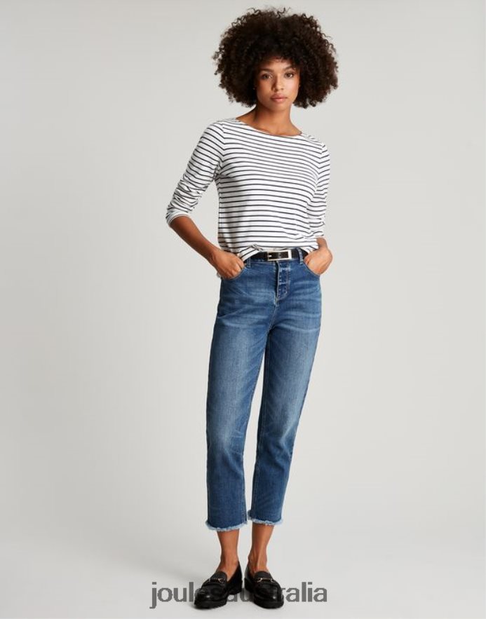 Joules Apparel Women Harbour Long Sleeve Jersey Top NVVNL53 CREAM NAVY STRIPE