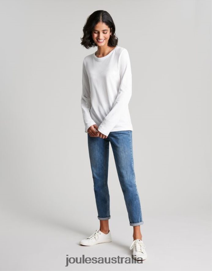 Joules Apparel Women Holly Crew Long Sleeve Top NVVNL62 WHITE