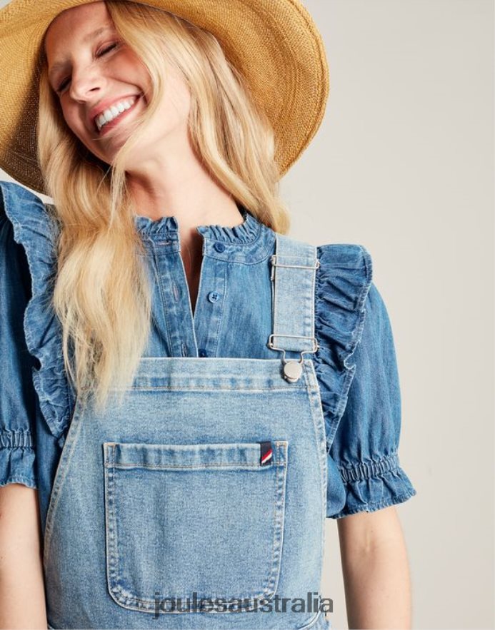 Joules Apparel Women Rampling Straight Leg Overalls NVVNL61 LIGHT INDIGO