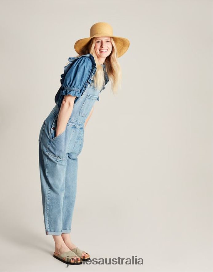 Joules Apparel Women Rampling Straight Leg Overalls NVVNL61 LIGHT INDIGO