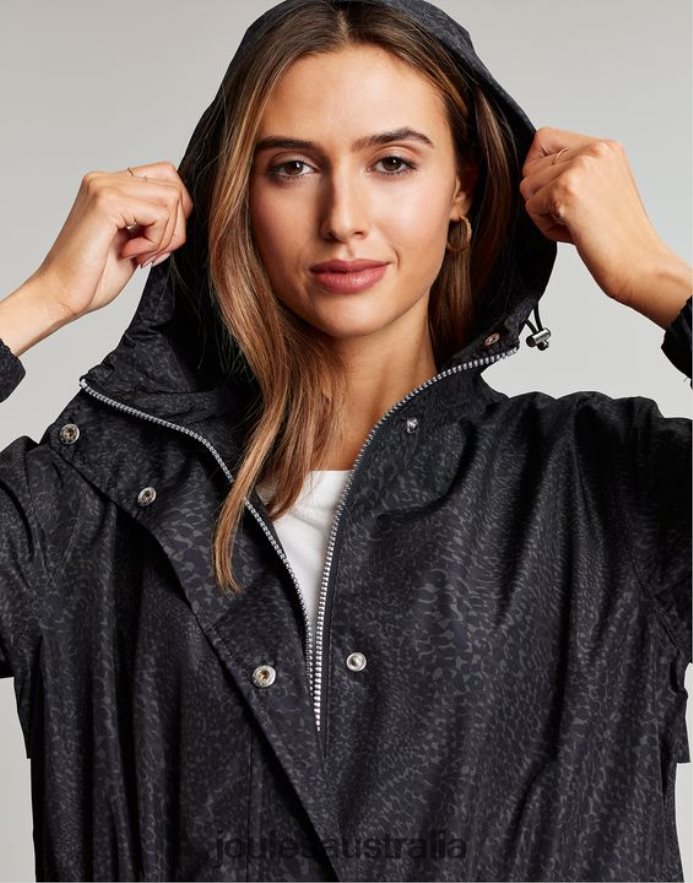 Joules Apparel Women Tenby Waterproof Packable Jacket NVVNL14 WAVY LEOPARD
