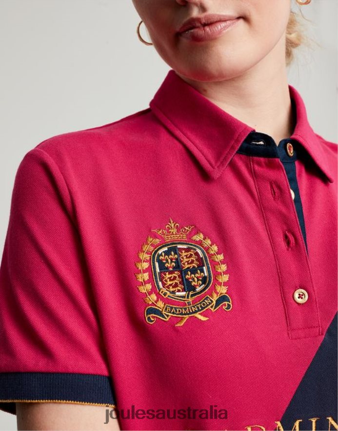 Joules Apparel Women Badminton Embellished Polo Shirt NVVNL107 DEEP RASPBERRY