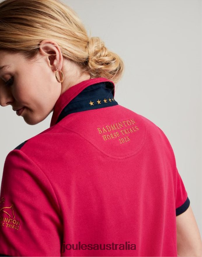 Joules Apparel Women Badminton Embellished Polo Shirt NVVNL107 DEEP RASPBERRY