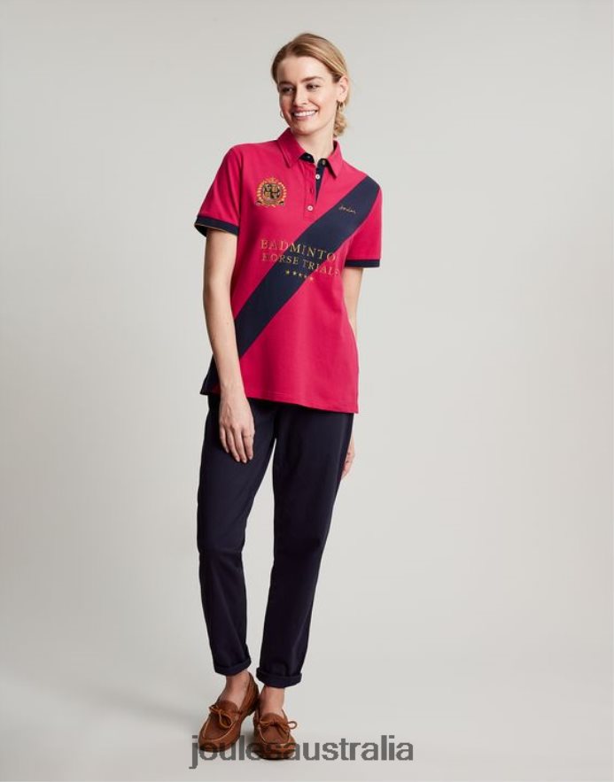 Joules Apparel Women Badminton Embellished Polo Shirt NVVNL107 DEEP RASPBERRY