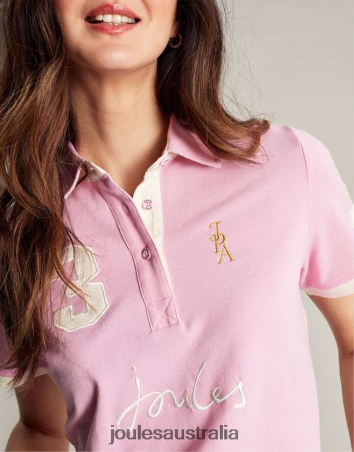 Joules Apparel Women Beaufort Polo Shirt NVVNL72 LIGHT PINK