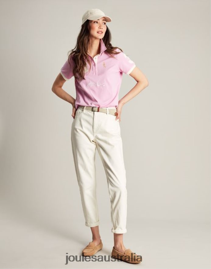 Joules Apparel Women Beaufort Polo Shirt NVVNL72 LIGHT PINK