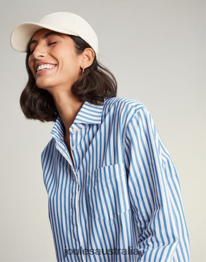 Joules Apparel Women Amilla Dropped Shoulder Shirt NVVNL3 BLUE STRIPE