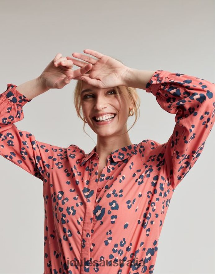 Joules Apparel Women Kalina Concealed Placket Shirt NVVNL59 RED LEOPARD