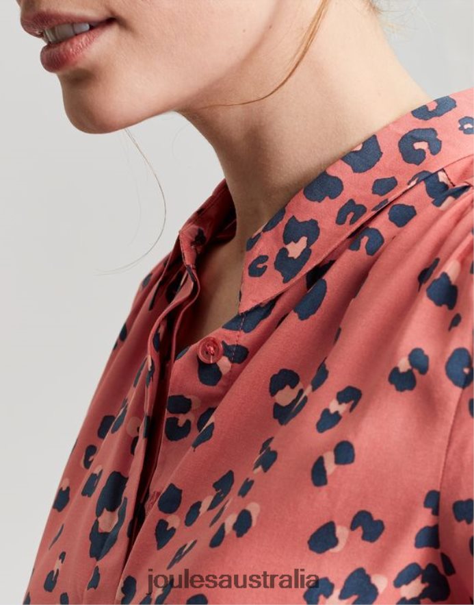 Joules Apparel Women Kalina Concealed Placket Shirt NVVNL59 RED LEOPARD