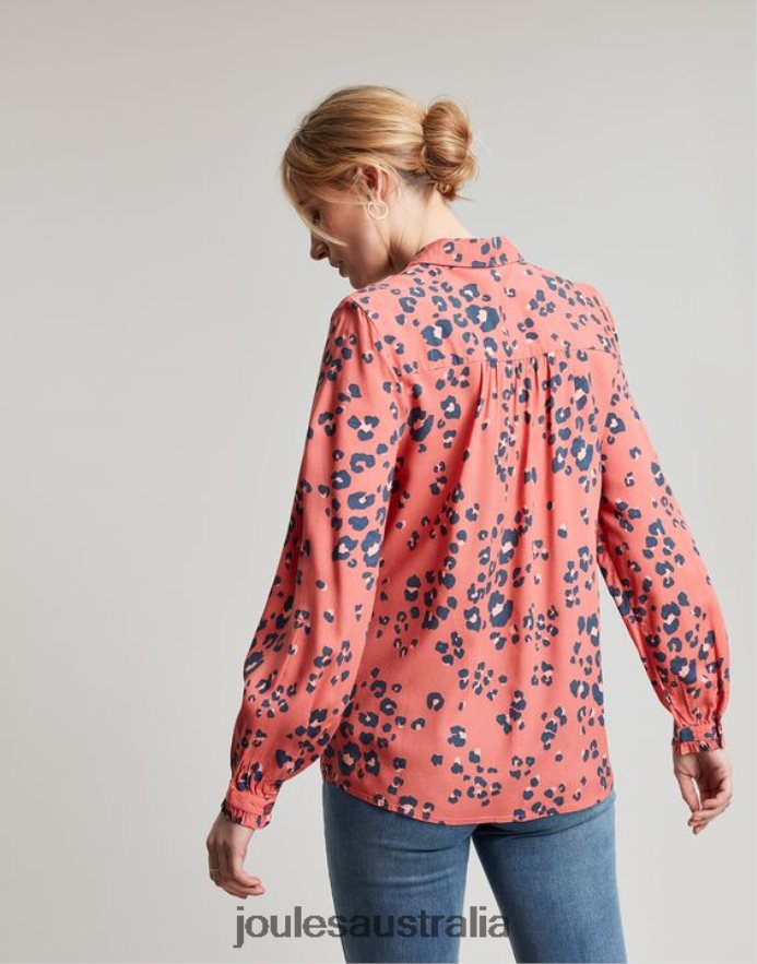 Joules Apparel Women Kalina Concealed Placket Shirt NVVNL59 RED LEOPARD