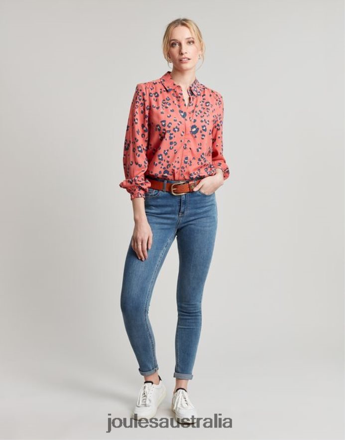 Joules Apparel Women Kalina Concealed Placket Shirt NVVNL59 RED LEOPARD