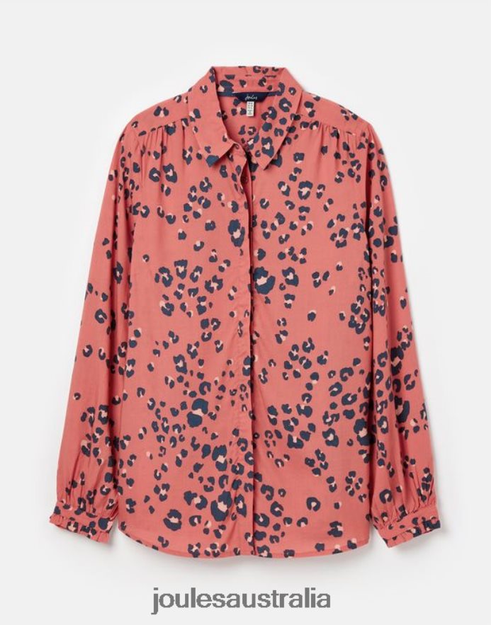 Joules Apparel Women Kalina Concealed Placket Shirt NVVNL59 RED LEOPARD