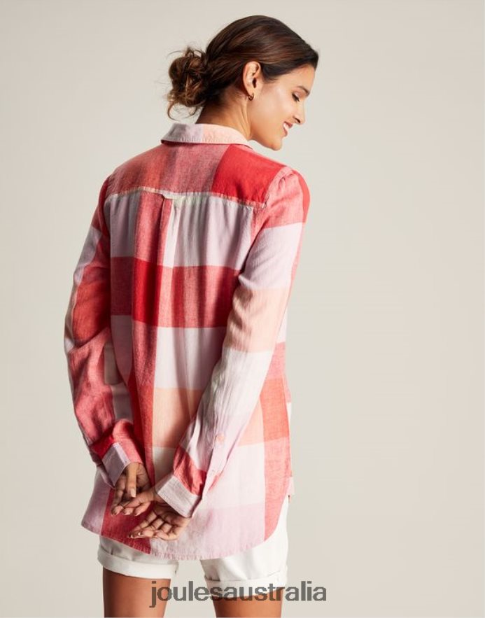 Joules Apparel Women Lorena Longline Woven Shirt NVVNL26 PINK CHECK