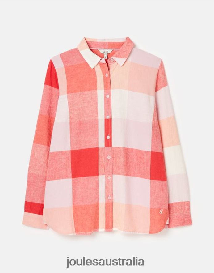 Joules Apparel Women Lorena Longline Woven Shirt NVVNL26 PINK CHECK