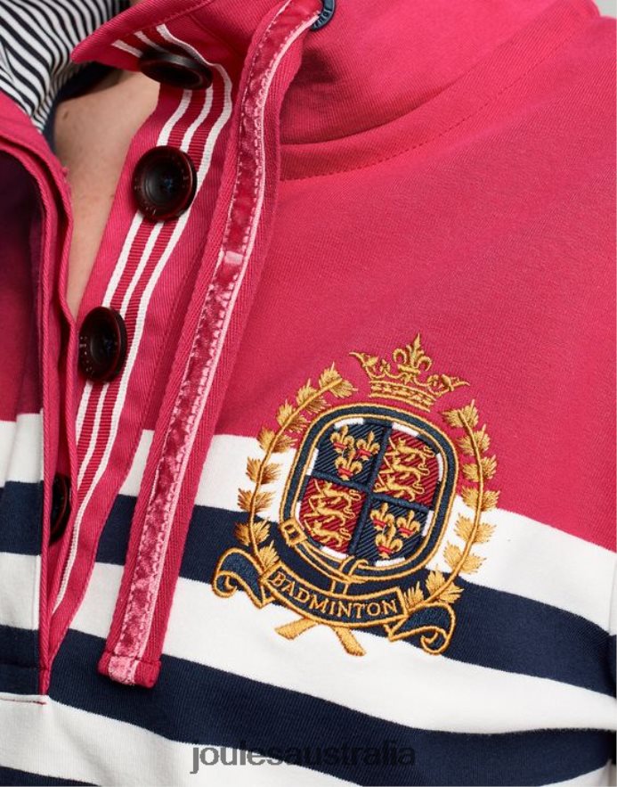 Joules Apparel Women Badminton Saunton Funnel Neck Sweatshirt NVVNL28 PINK NAVY STRIPE