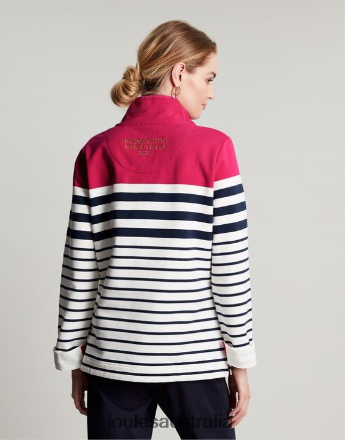Joules Apparel Women Badminton Saunton Funnel Neck Sweatshirt NVVNL28 PINK NAVY STRIPE