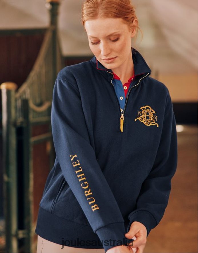 Joules Apparel Women Burghley 1/4 Zip Quilted Sweatshirt NVVNL112 FRENCH NAVY