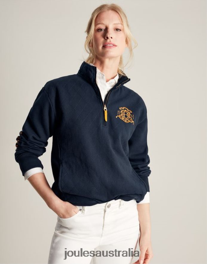 Joules Apparel Women Burghley 1/4 Zip Quilted Sweatshirt NVVNL112 FRENCH NAVY