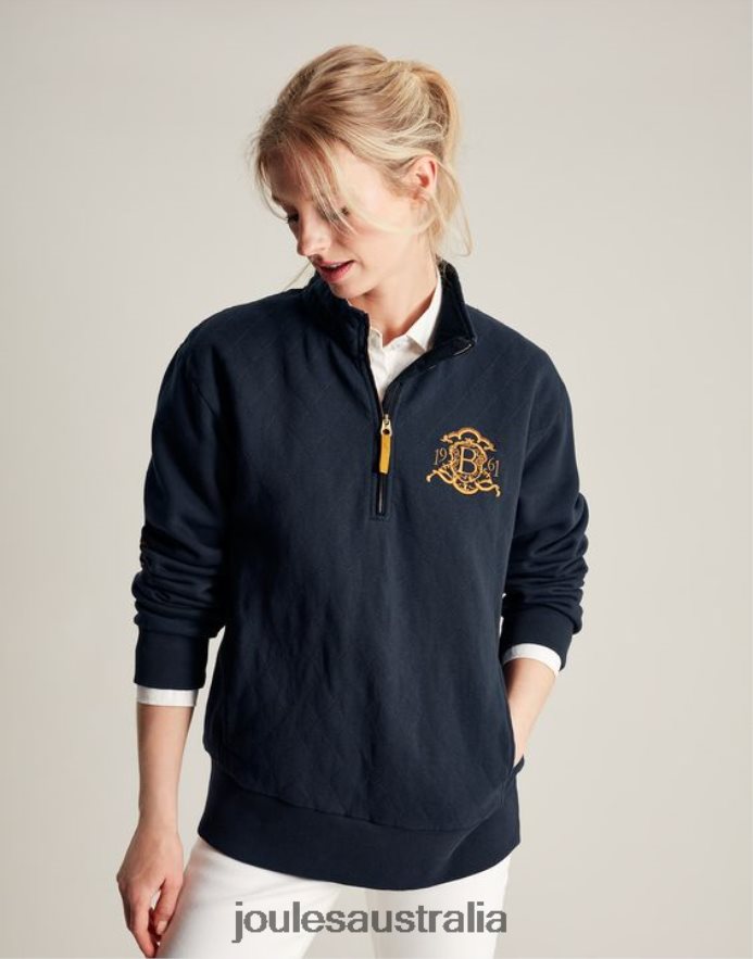 Joules Apparel Women Burghley 1/4 Zip Quilted Sweatshirt NVVNL112 FRENCH NAVY
