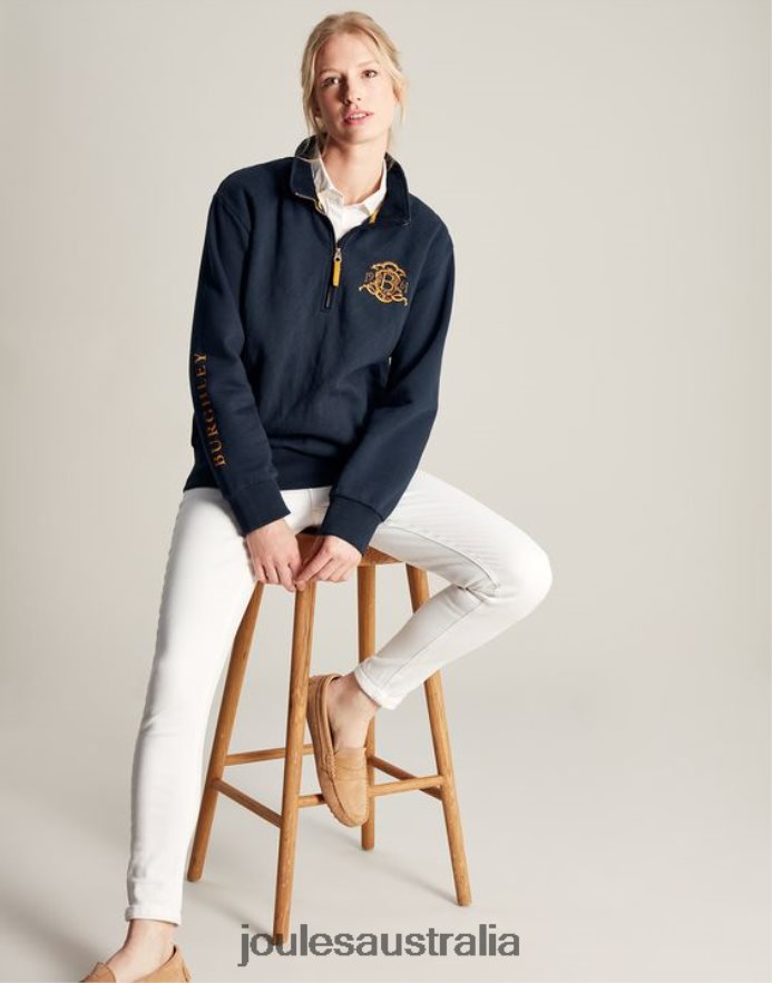 Joules Apparel Women Burghley 1/4 Zip Quilted Sweatshirt NVVNL112 FRENCH NAVY