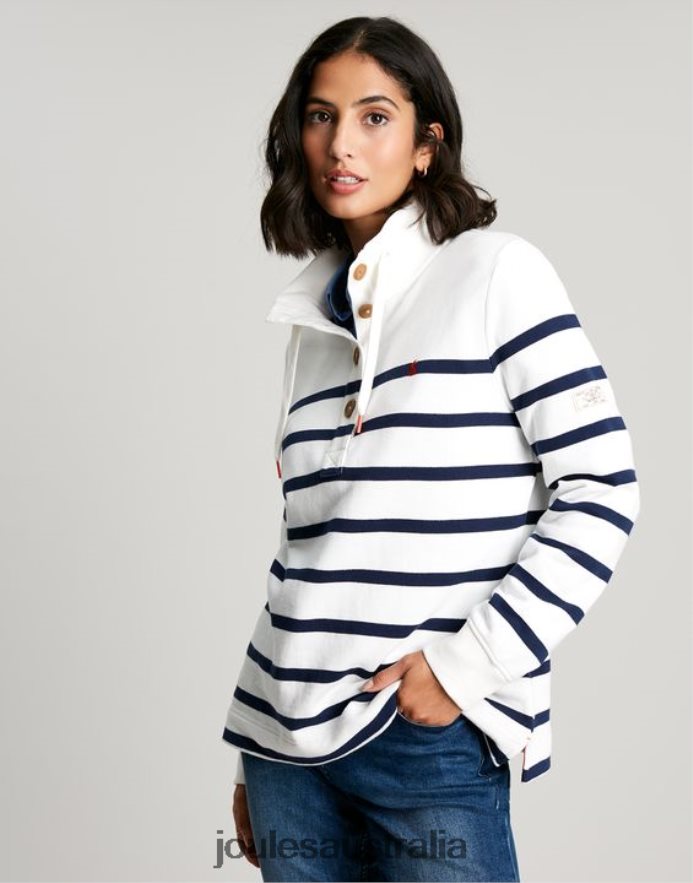 Joules Apparel Women Southwold Funnel Neck Sweatshirt NVVNL22 NAVY CREME STRIPE