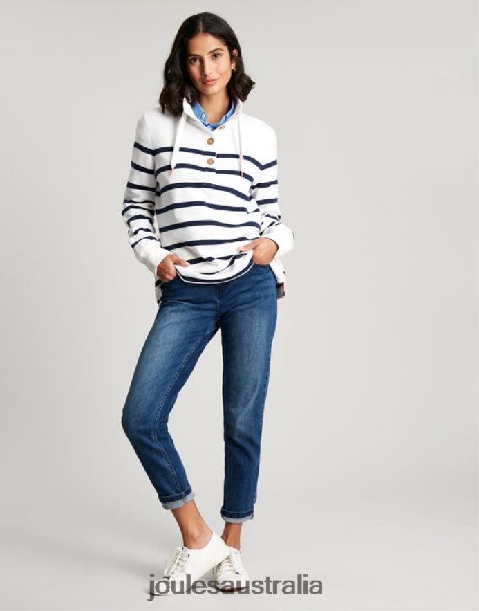 Joules Apparel Women Southwold Funnel Neck Sweatshirt NVVNL22 NAVY CREME STRIPE