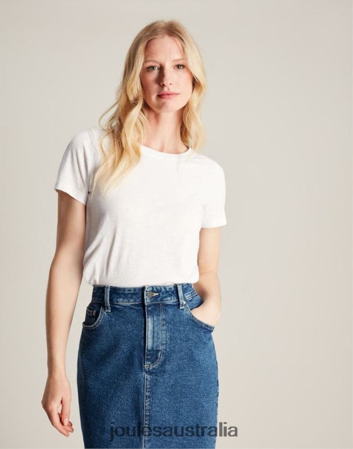 Joules Apparel Women Carley Solid Classic Crew T-Shirt NVVNL103 BRIGHT WHITE