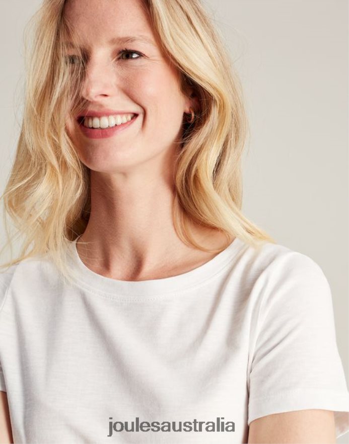 Joules Apparel Women Carley Solid Classic Crew T-Shirt NVVNL103 BRIGHT WHITE
