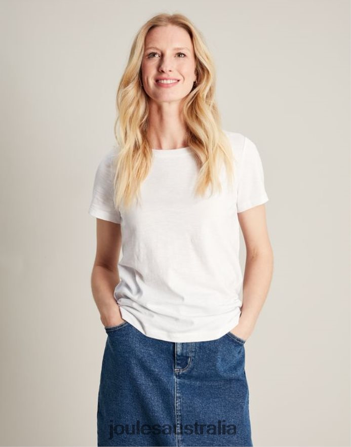 Joules Apparel Women Carley Solid Classic Crew T-Shirt NVVNL103 BRIGHT WHITE
