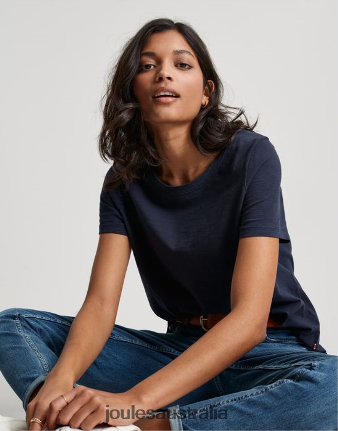 Joules Apparel Women Carley Solid Classic Crew T-Shirt NVVNL76 FRENCH NAVY