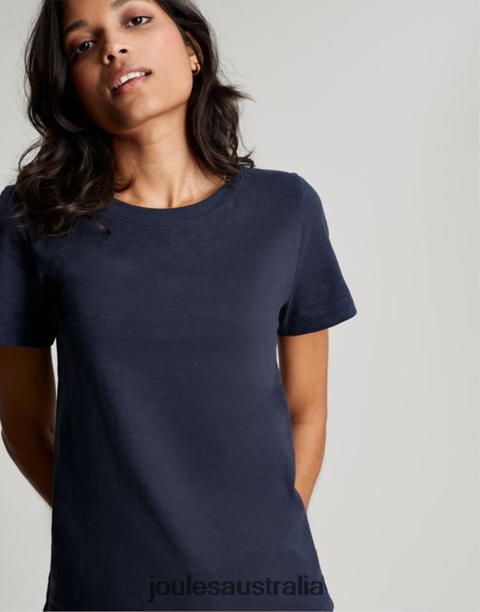 Joules Apparel Women Carley Solid Classic Crew T-Shirt NVVNL76 FRENCH NAVY