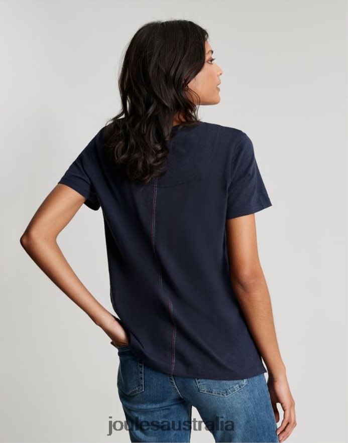 Joules Apparel Women Carley Solid Classic Crew T-Shirt NVVNL76 FRENCH NAVY