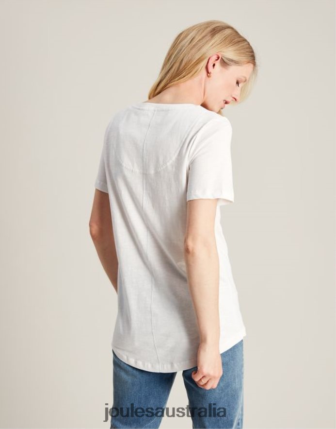 Joules Apparel Women Celina Solid V Neck T-Shirt NVVNL60 BRIGHT WHITE