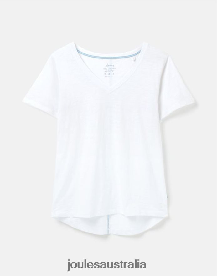 Joules Apparel Women Celina Solid V Neck T-Shirt NVVNL60 BRIGHT WHITE