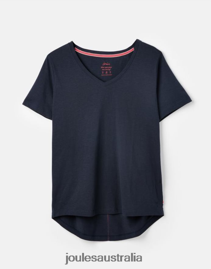 Joules Apparel Women Celina Solid V Neck T-Shirt NVVNL77 FRENCH NAVY