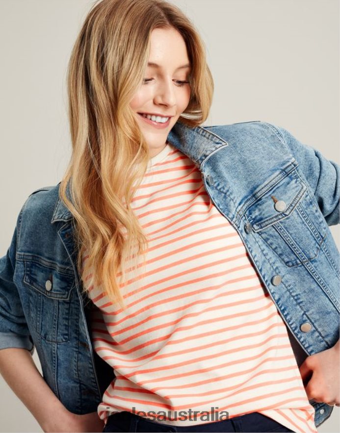 Joules Apparel Women Macey Striped Short Sleeve T-Shirt NVVNL33 PINK STRIPE