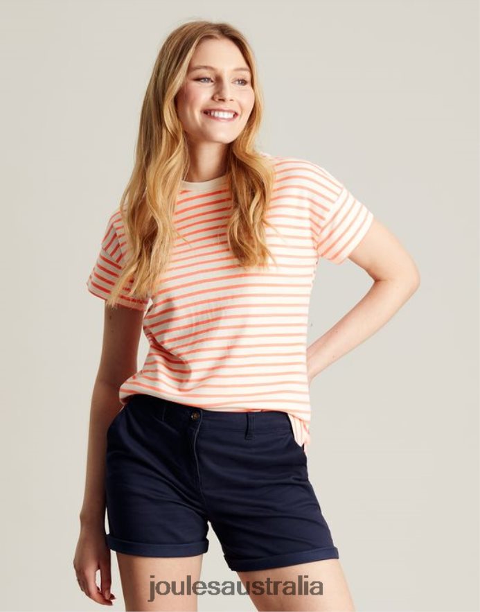 Joules Apparel Women Macey Striped Short Sleeve T-Shirt NVVNL33 PINK STRIPE