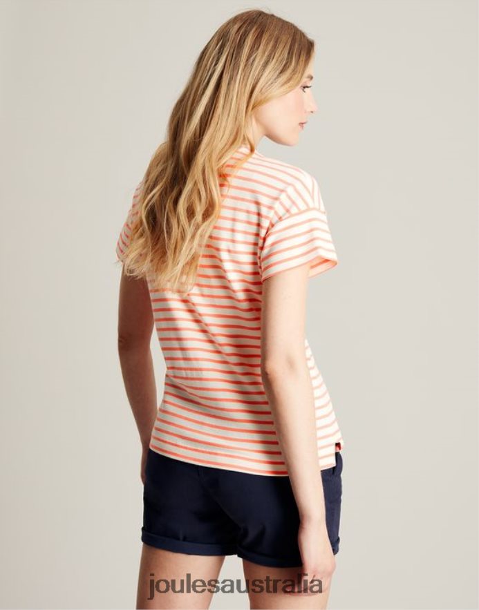 Joules Apparel Women Macey Striped Short Sleeve T-Shirt NVVNL33 PINK STRIPE
