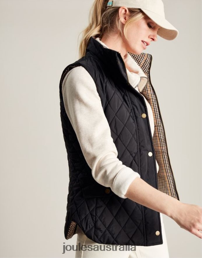 Joules Apparel Women Atwell Diamond Quilt Reversible Vest NVVNL50 BLACK