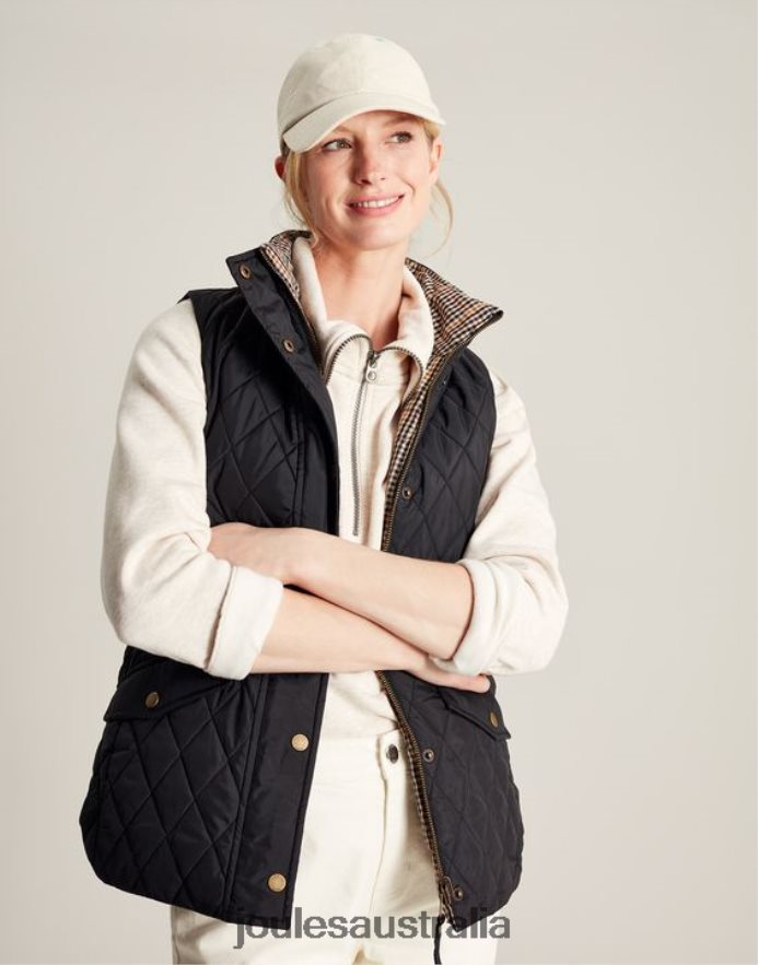 Joules Apparel Women Atwell Diamond Quilt Reversible Vest NVVNL50 BLACK