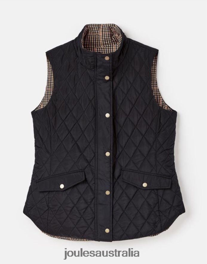 Joules Apparel Women Atwell Diamond Quilt Reversible Vest NVVNL50 BLACK