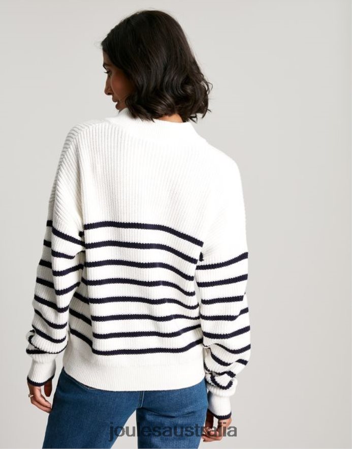 Joules Apparel Women Cove Button Through Chunky Sweater NVVNL90 NAVY CREME STRIPE
