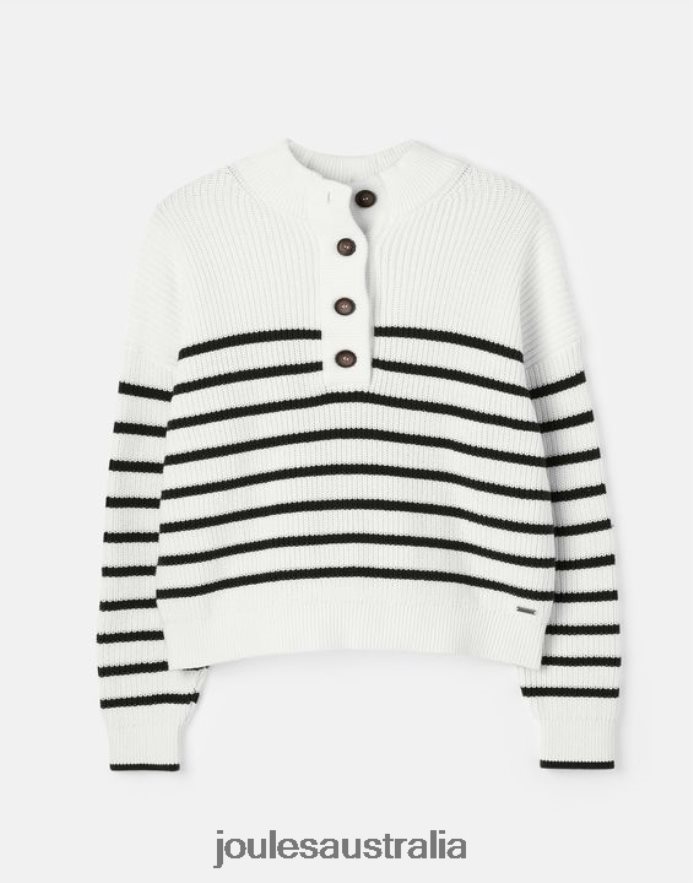 Joules Apparel Women Cove Button Through Chunky Sweater NVVNL90 NAVY CREME STRIPE